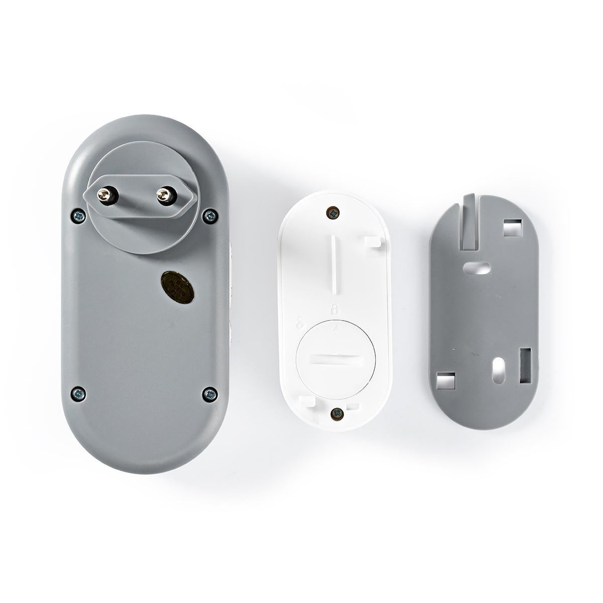 Wireless doorbell | Power adapter | 220 - 240 V AC 50 Hz | 1x CR2032 | Volume: 80 dB | Signal range: 300 m | IP44 | Adjustable volume | 36 Melodies | 1 Recipient | Grey/White