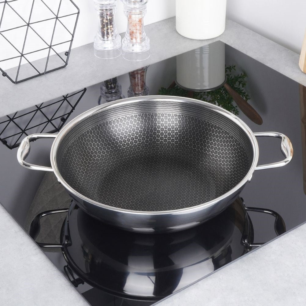 Wok: Hybrid Non-Stick, Stainless Steel, Dishwasher Safe
