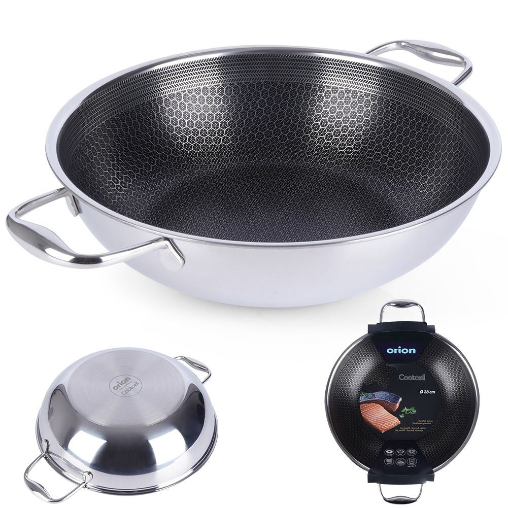 Wok: Hybrid Non-Stick, Stainless Steel, Dishwasher Safe