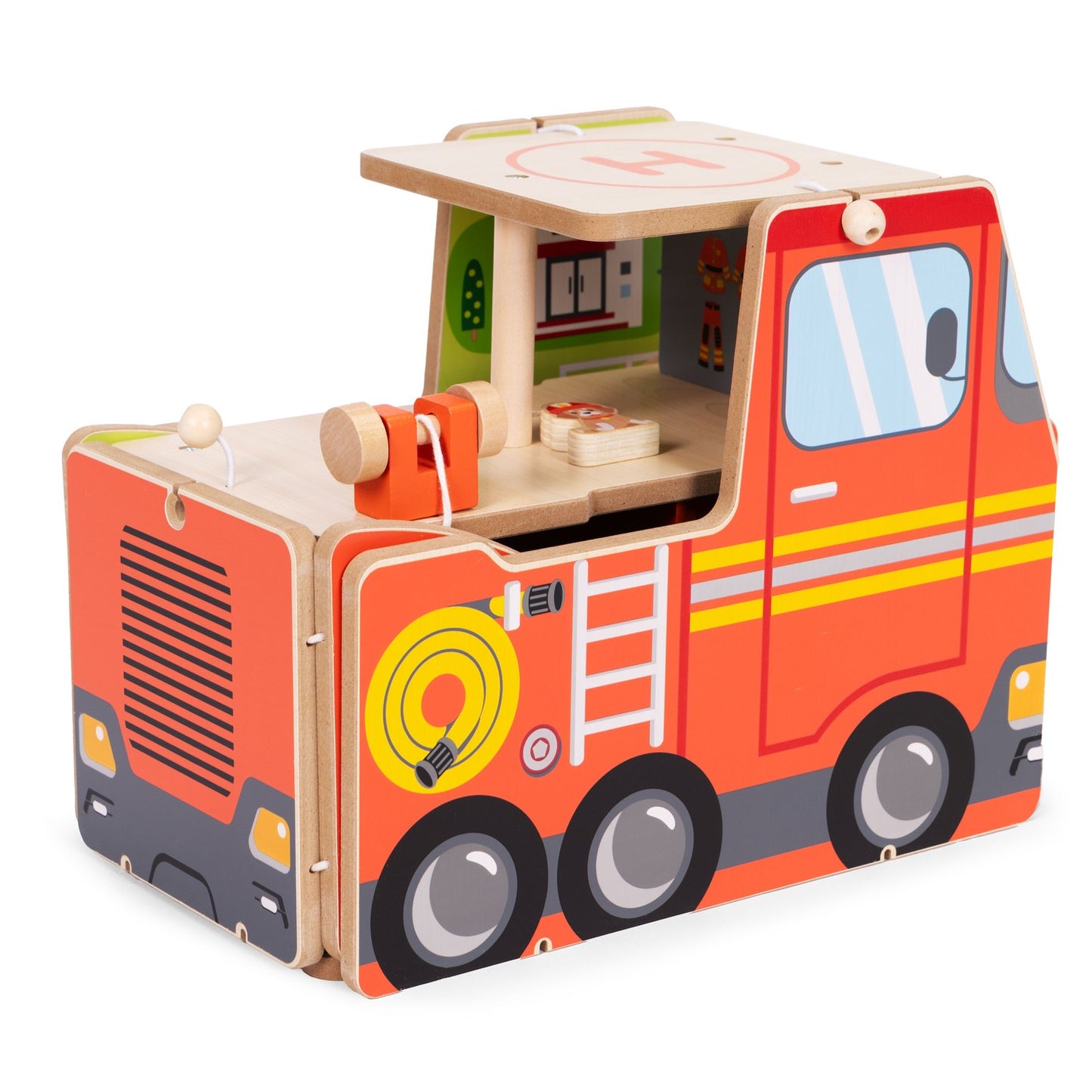 Wooden 2-in-1 Fire Station Set with Vehicles & Figures