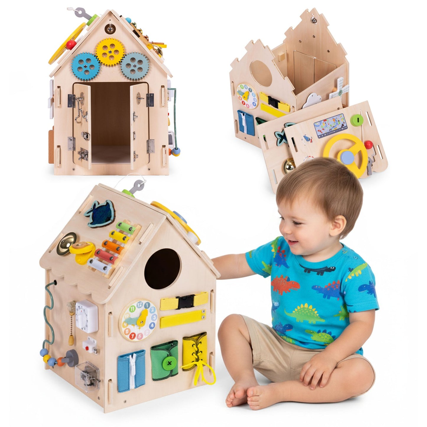 Wooden Activity House for Kids, 30 Educational Games