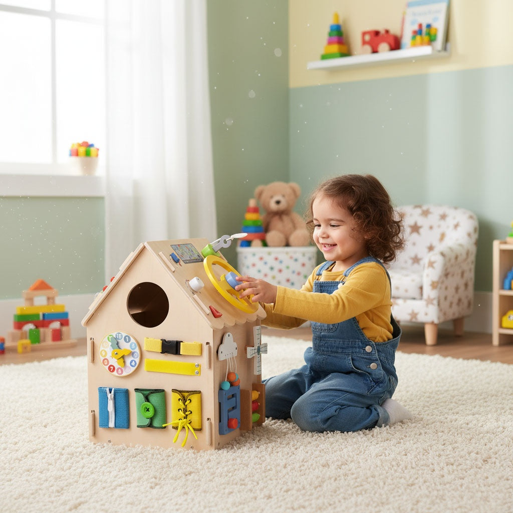 Wooden Activity House for Kids, 30 Educational Games