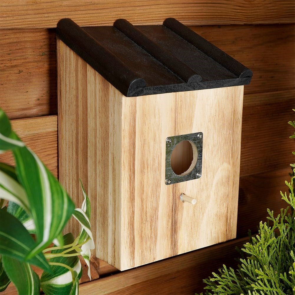 Wooden Birdhouse with Black Roof