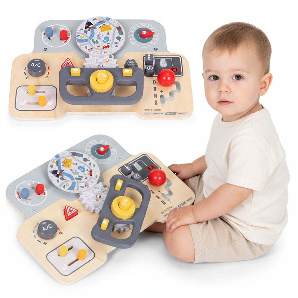 Wooden Car Sensory Board for Kids, 15 Interactive Parts