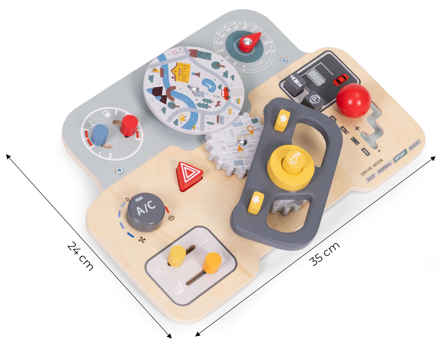 Wooden Car Sensory Board for Kids, 15 Interactive Parts