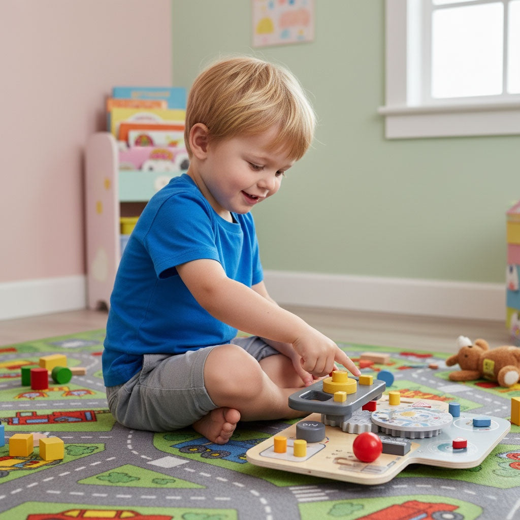 Wooden Car Sensory Board for Kids, 15 Interactive Parts