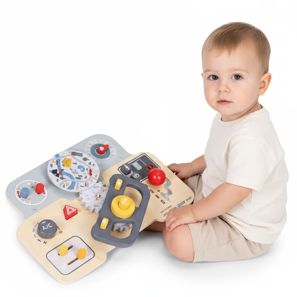 Wooden Car Sensory Board for Kids, 15 Interactive Parts