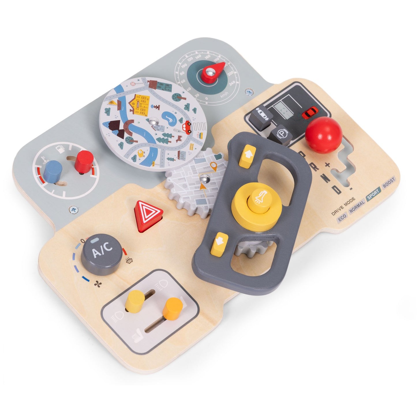 Wooden Car Sensory Board for Kids, 15 Interactive Parts