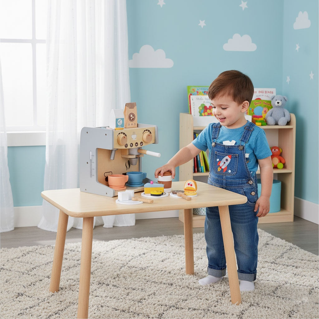 Wooden Coffee Maker Toy for Kids – 26 Accessories