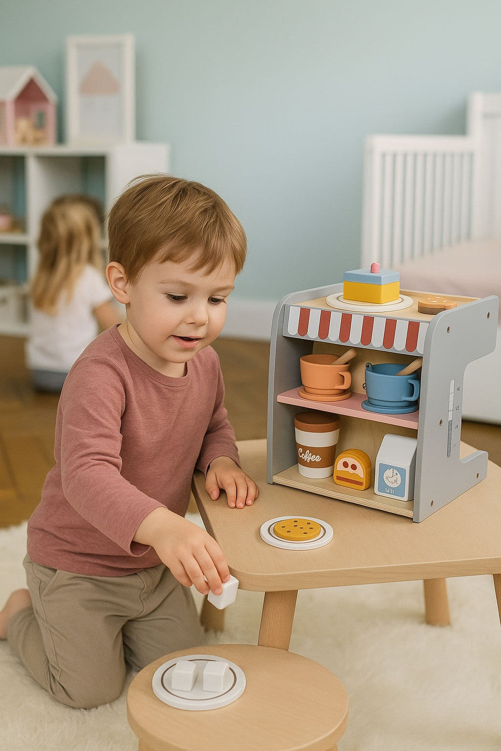 Wooden Coffee Maker Toy for Kids – 26 Accessories