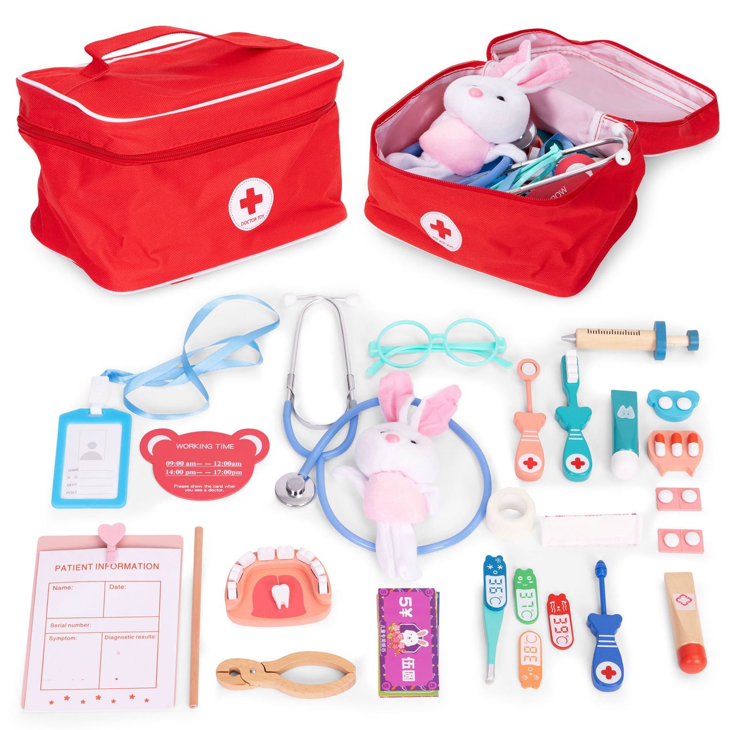 Wooden Doctor Play Set for Kids, 28 Pieces with Bag