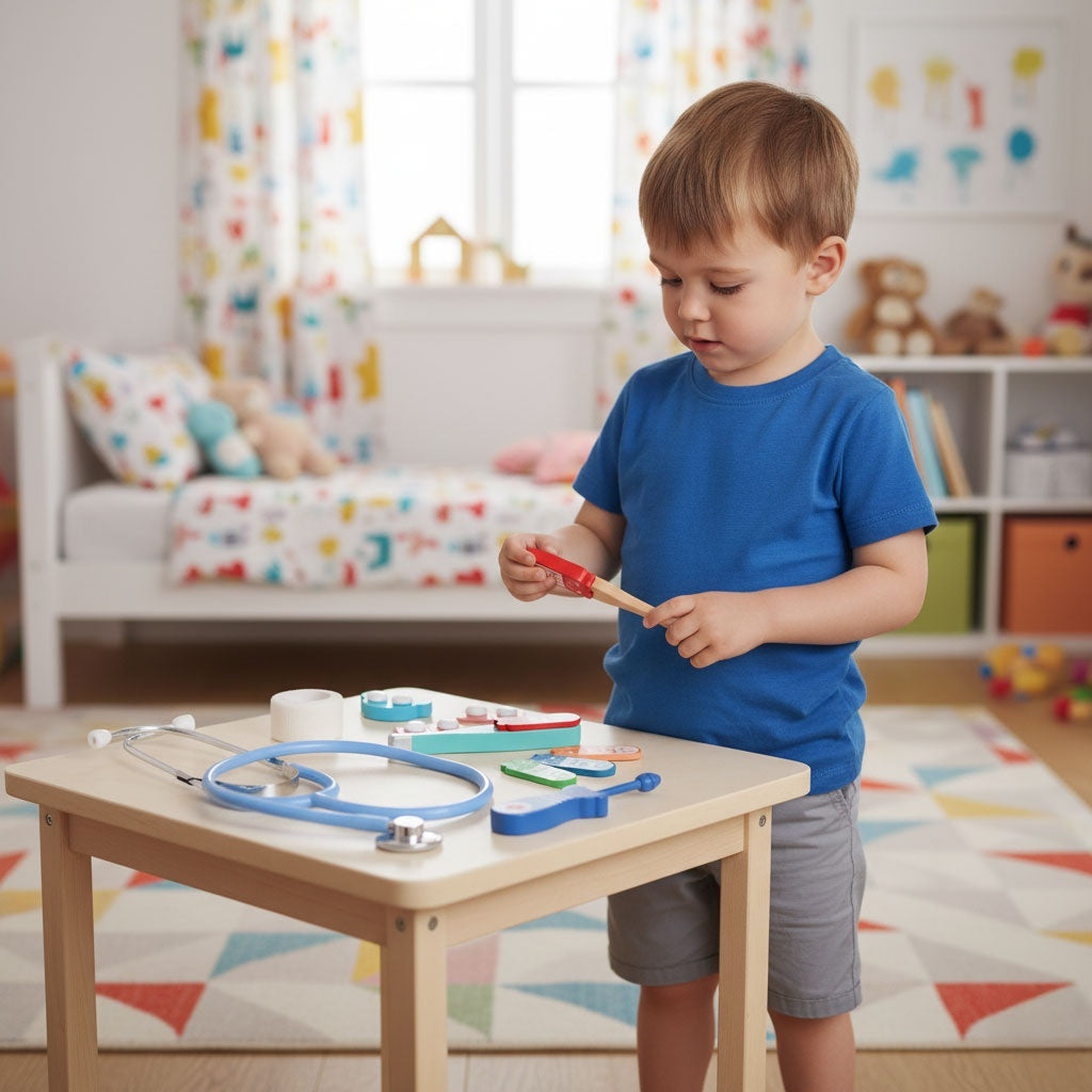 Wooden Doctor Play Set for Kids, 28 Pieces with Bag