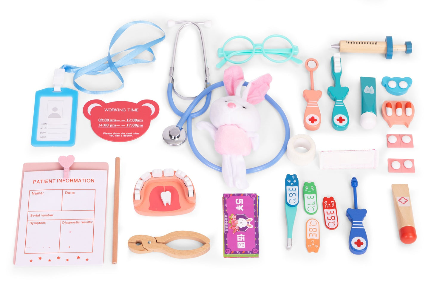 Wooden Doctor Play Set for Kids, 28 Pieces with Bag