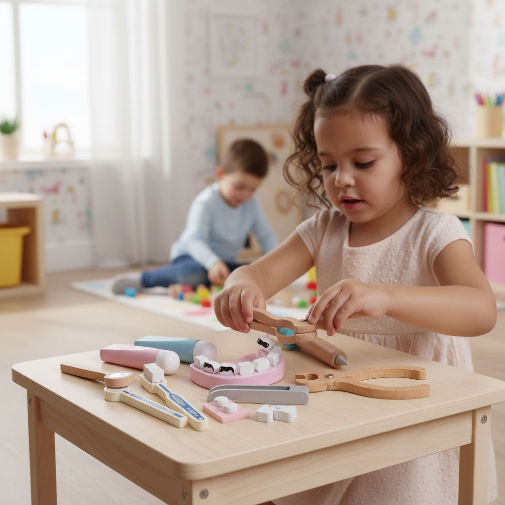 Wooden Doctor Play Set for Kids, 34-Piece Medical Kit