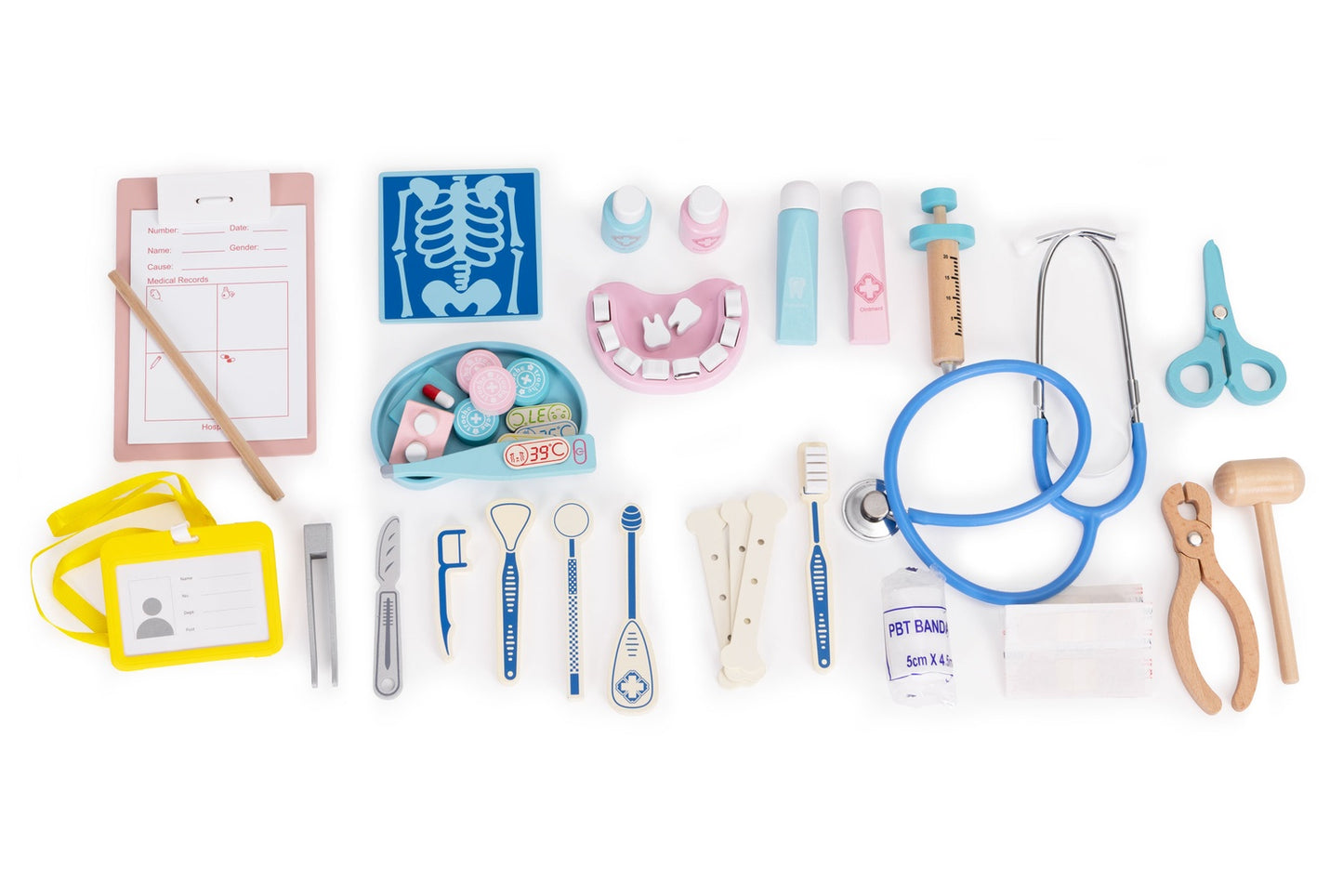 Wooden Doctor Play Set for Kids, 34-Piece Medical Kit