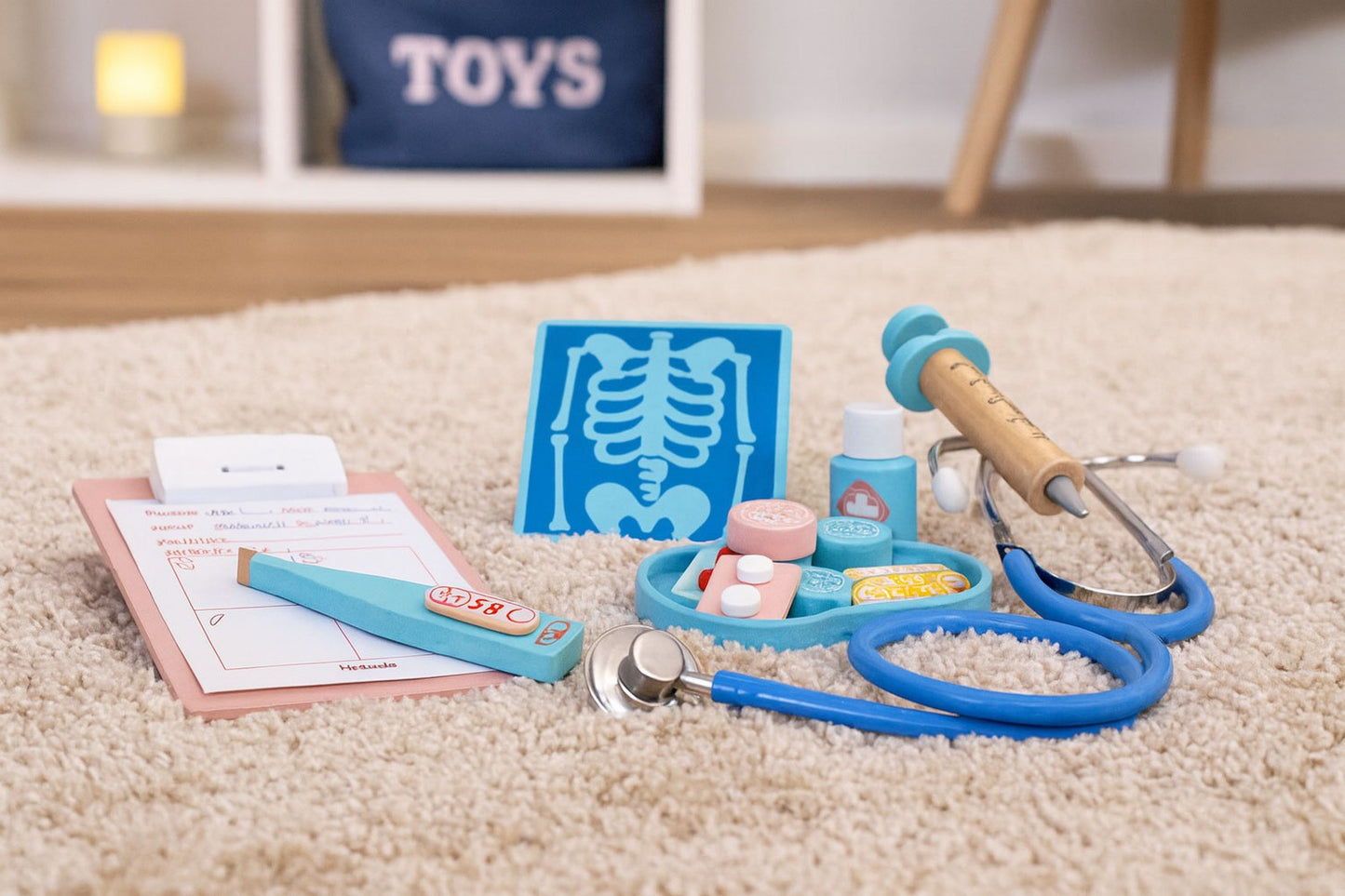 Wooden Doctor Play Set for Kids, 34-Piece Medical Kit