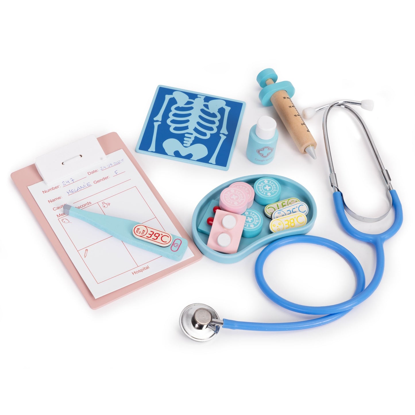 Wooden Doctor Play Set for Kids, 34-Piece Medical Kit