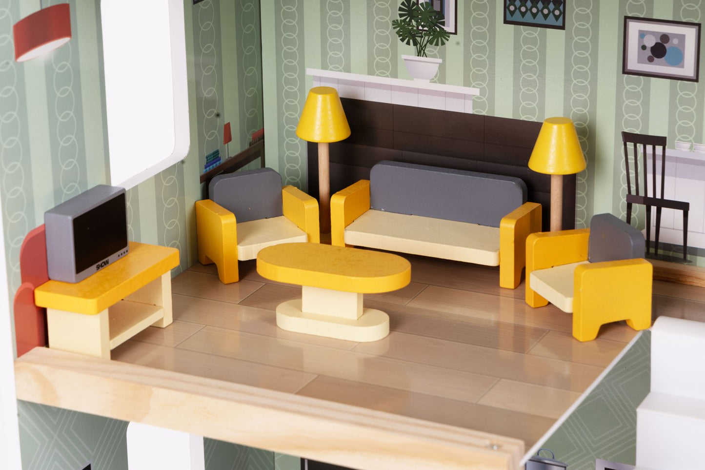 Wooden Dollhouse Furniture Set, 30 Pieces for Kids