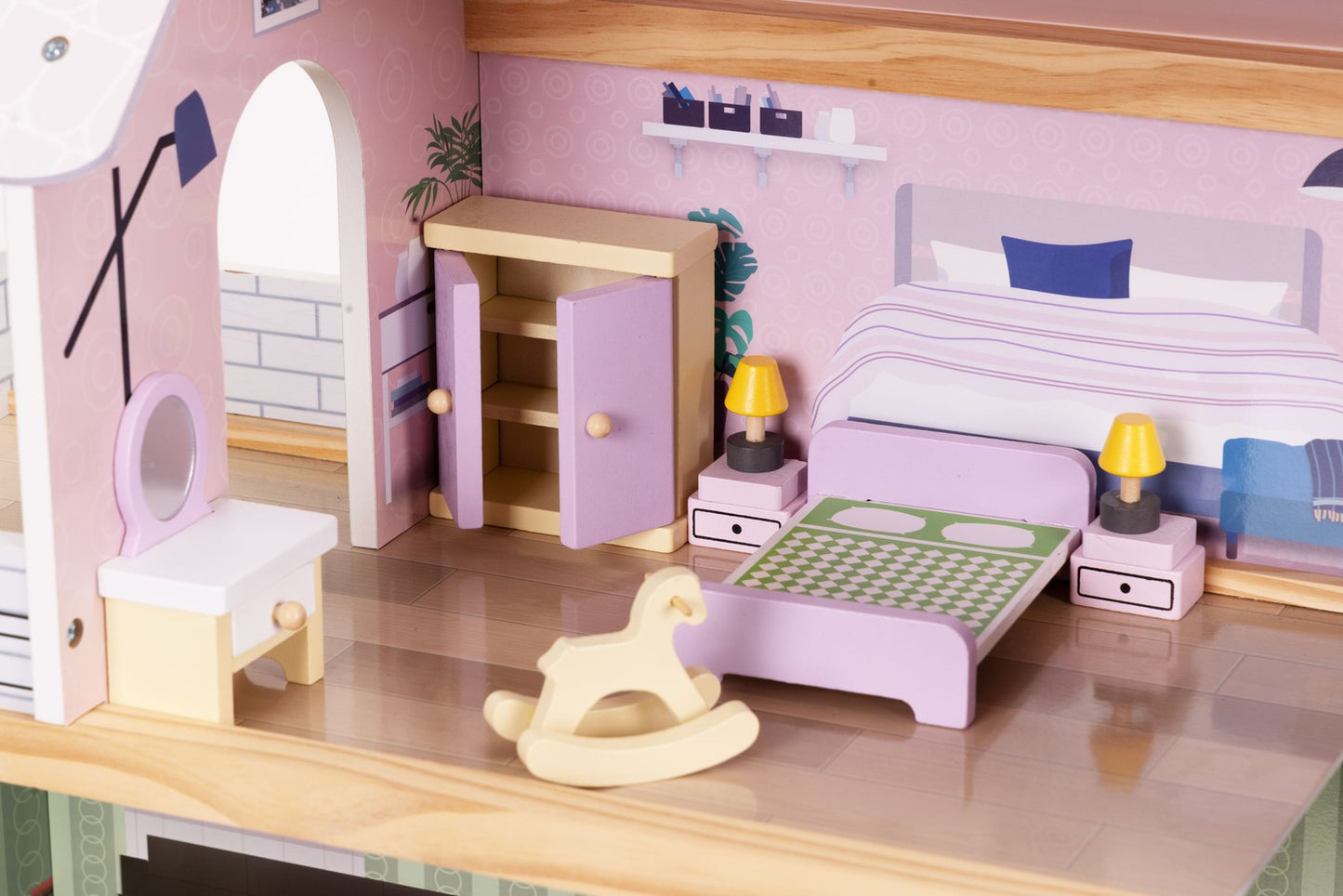 Wooden Dollhouse Furniture Set, 30 Pieces for Kids