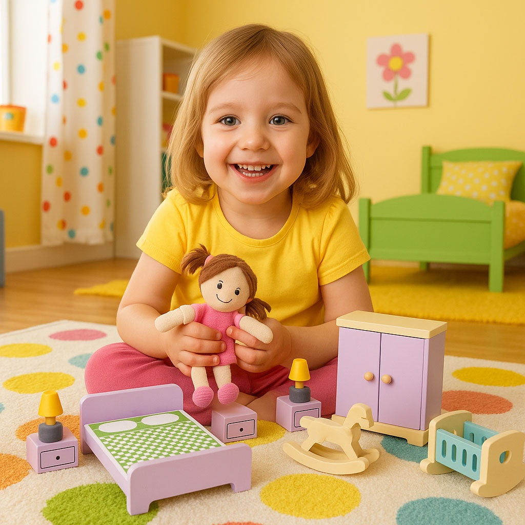 Wooden Dollhouse Furniture Set, 30 Pieces for Kids