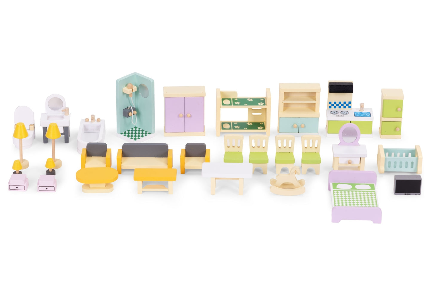 Wooden Dollhouse Furniture Set, 30 Pieces for Kids