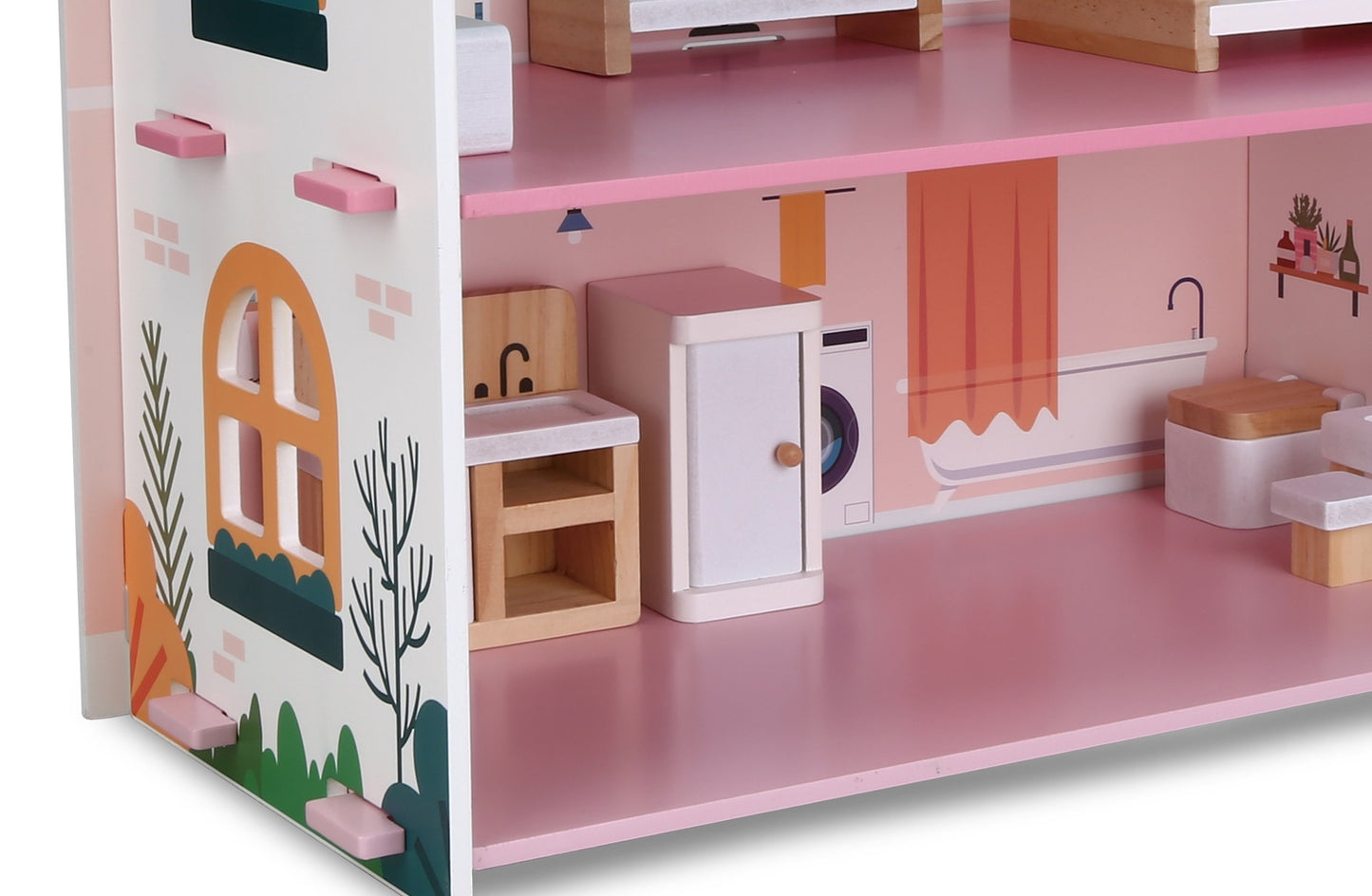 Wooden Dollhouse with Furniture, Two-Story, 45x42x23 cm