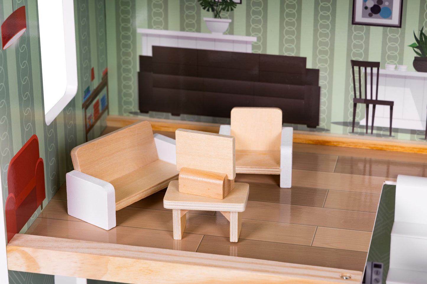 Wooden Dollhouse with 3 Floors & 15 Furniture Pieces