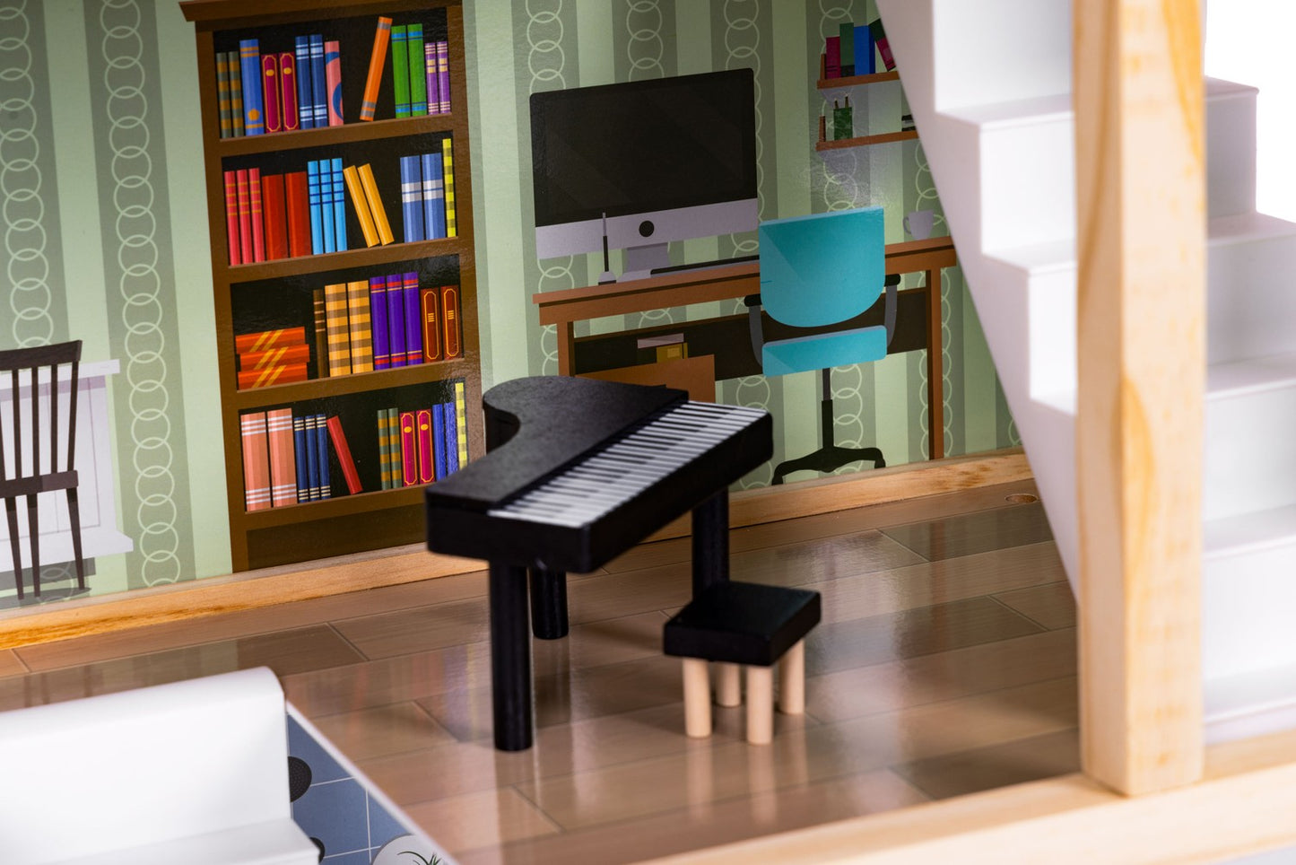 Wooden Dollhouse with 3 Floors & 15 Furniture Pieces