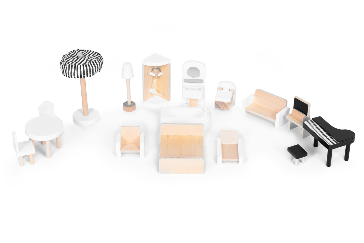 Wooden Dollhouse with 3 Floors & 15 Furniture Pieces
