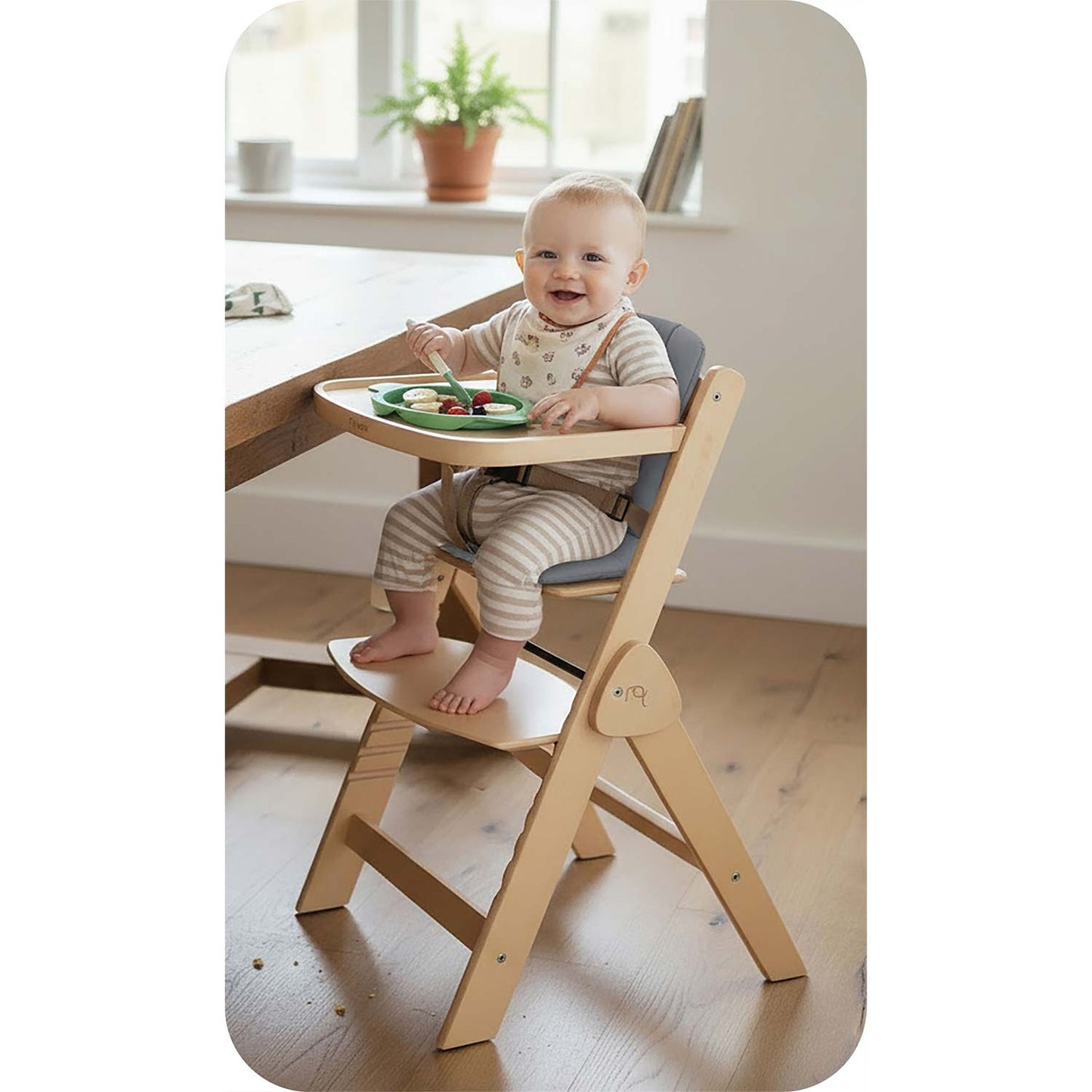 Wooden High Chair for Kids, Adjustable, Removable Tray