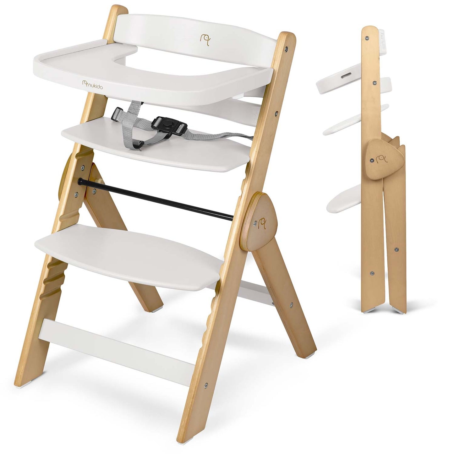 Wooden High Chair for Kids, Adjustable, Removable Tray
