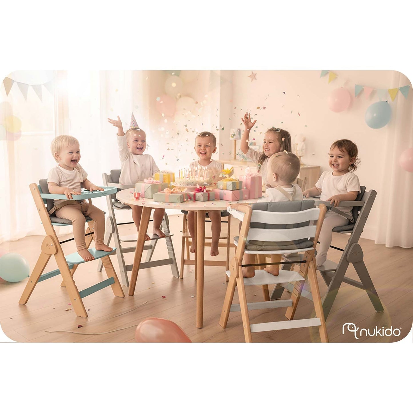 Wooden High Chair for Kids, Adjustable, Removable Tray