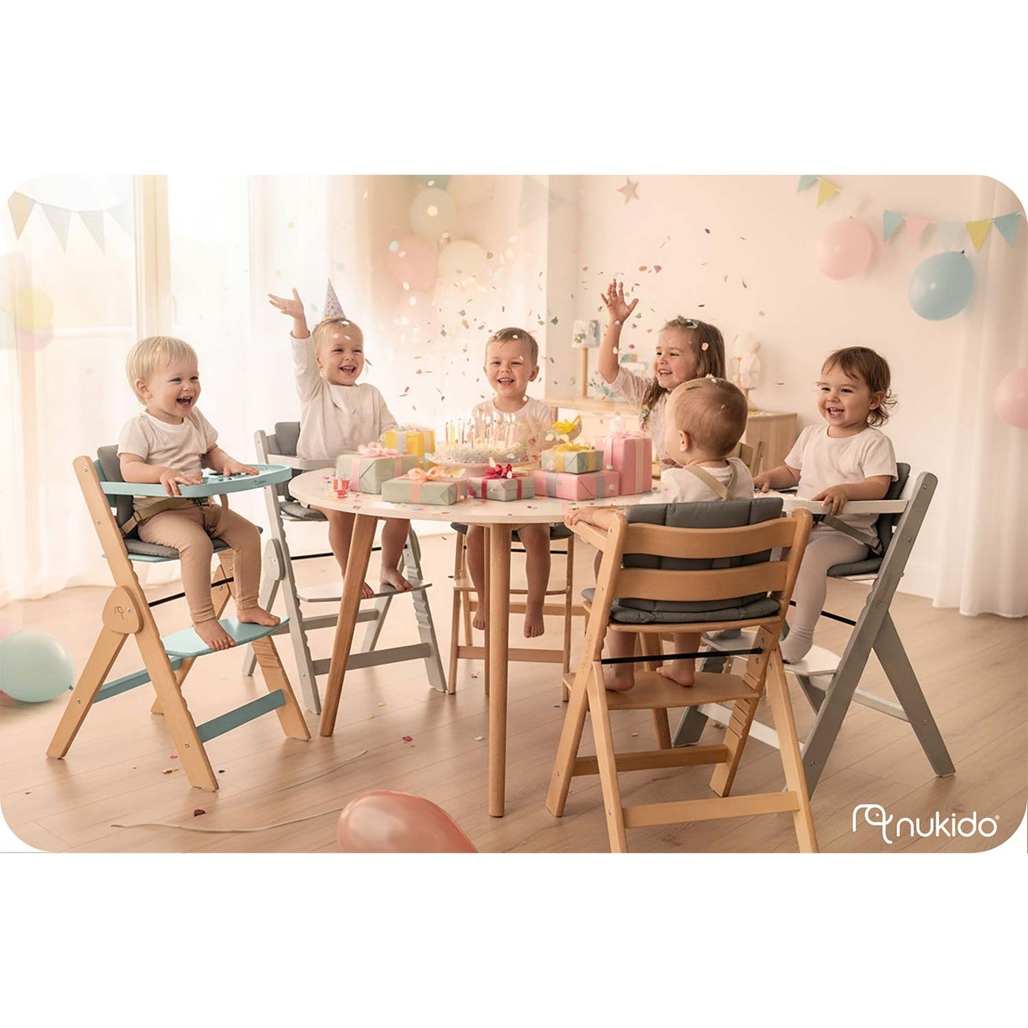 Wooden High Chair for Kids, Adjustable, Removable Tray