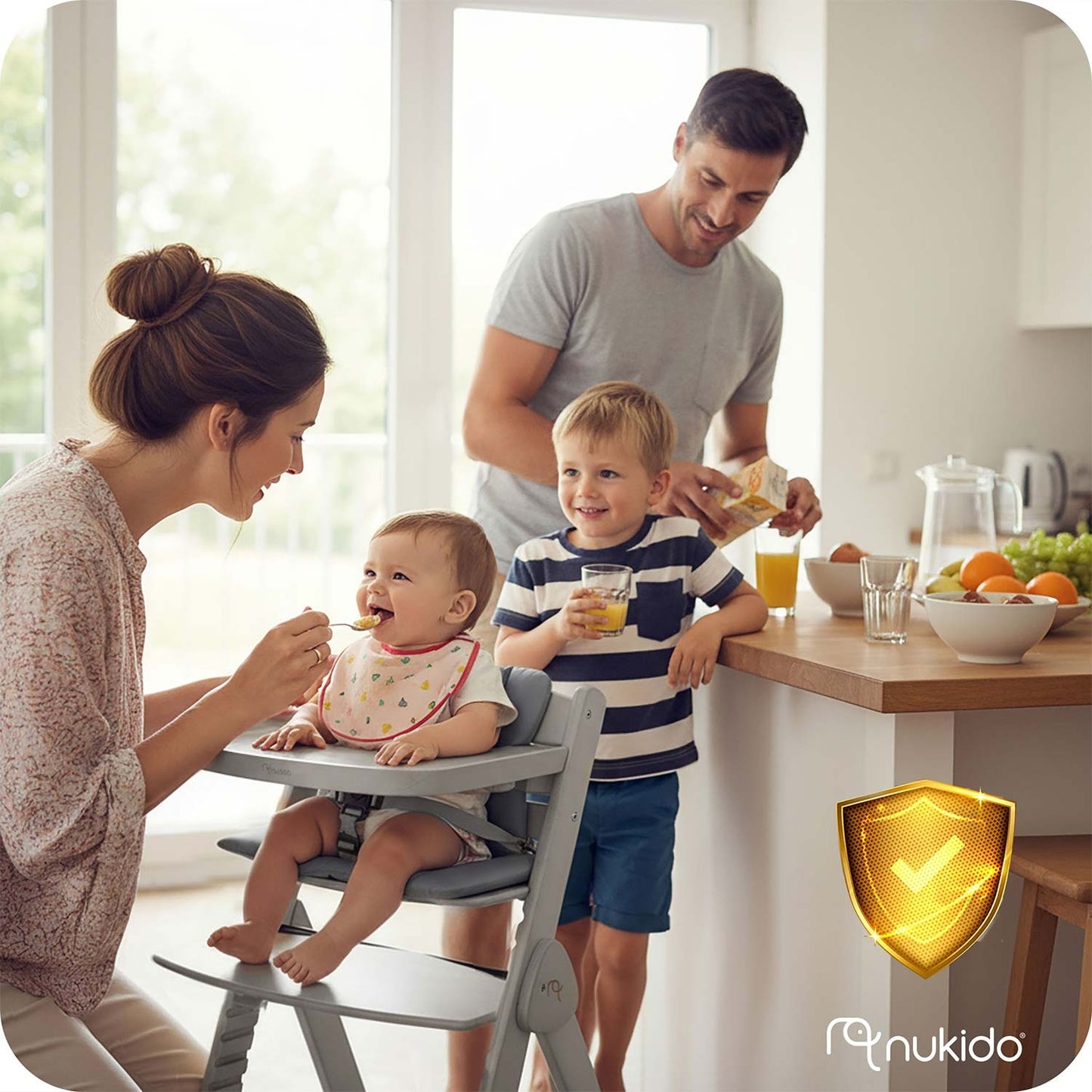 Wooden High Chair for Kids, Adjustable, Removable Tray