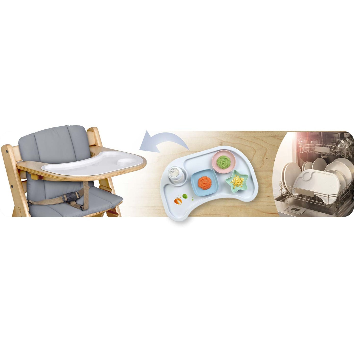 Wooden High Chair for Kids, Adjustable, Removable Tray