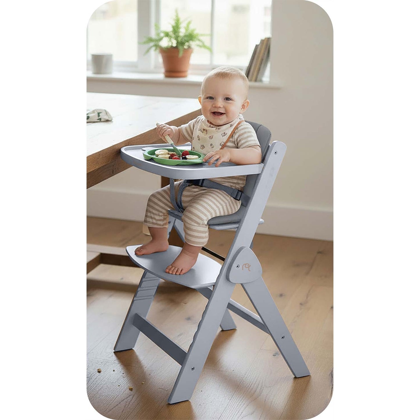 Wooden High Chair for Kids, Adjustable, Removable Tray