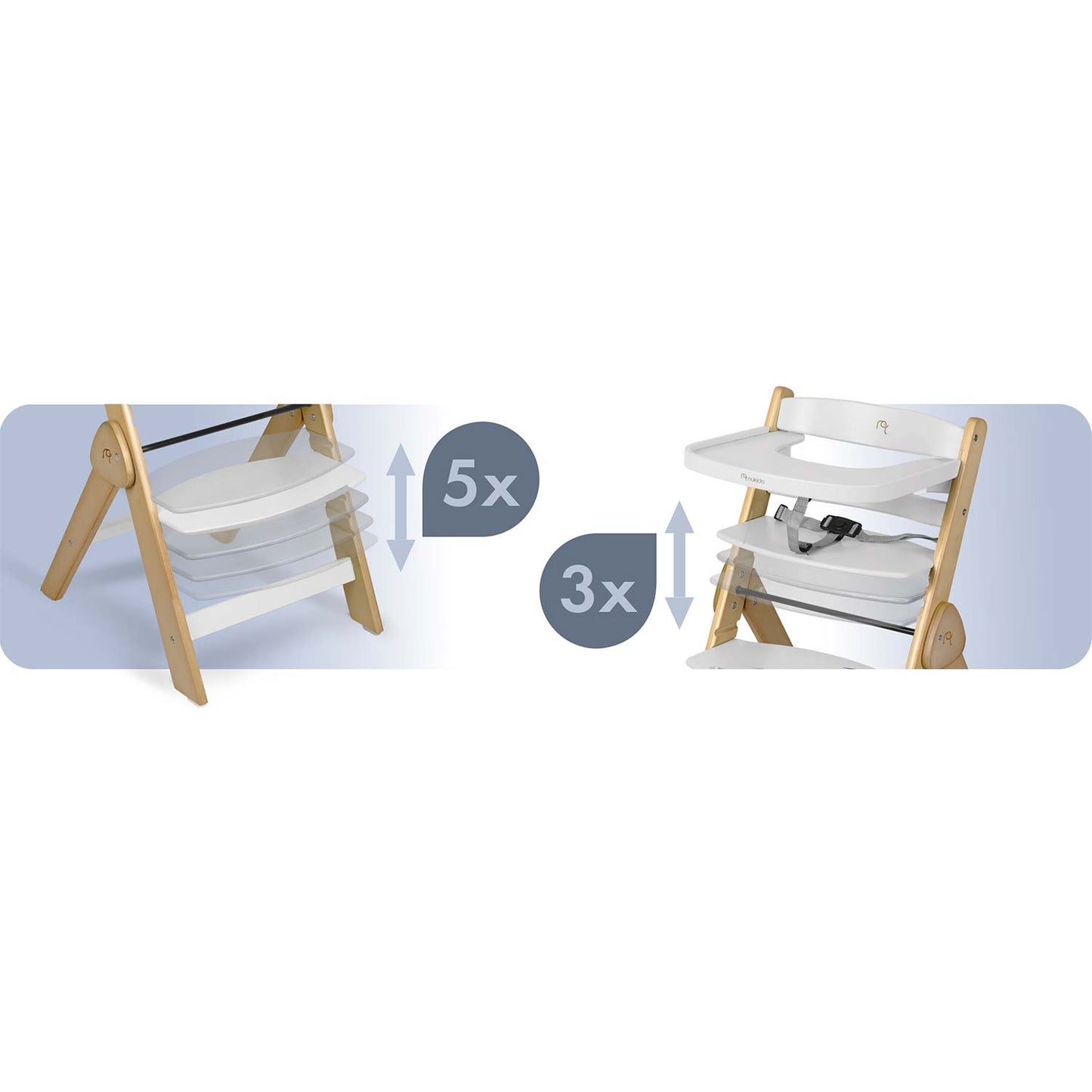 Wooden High Chair for Kids, Adjustable, Removable Tray