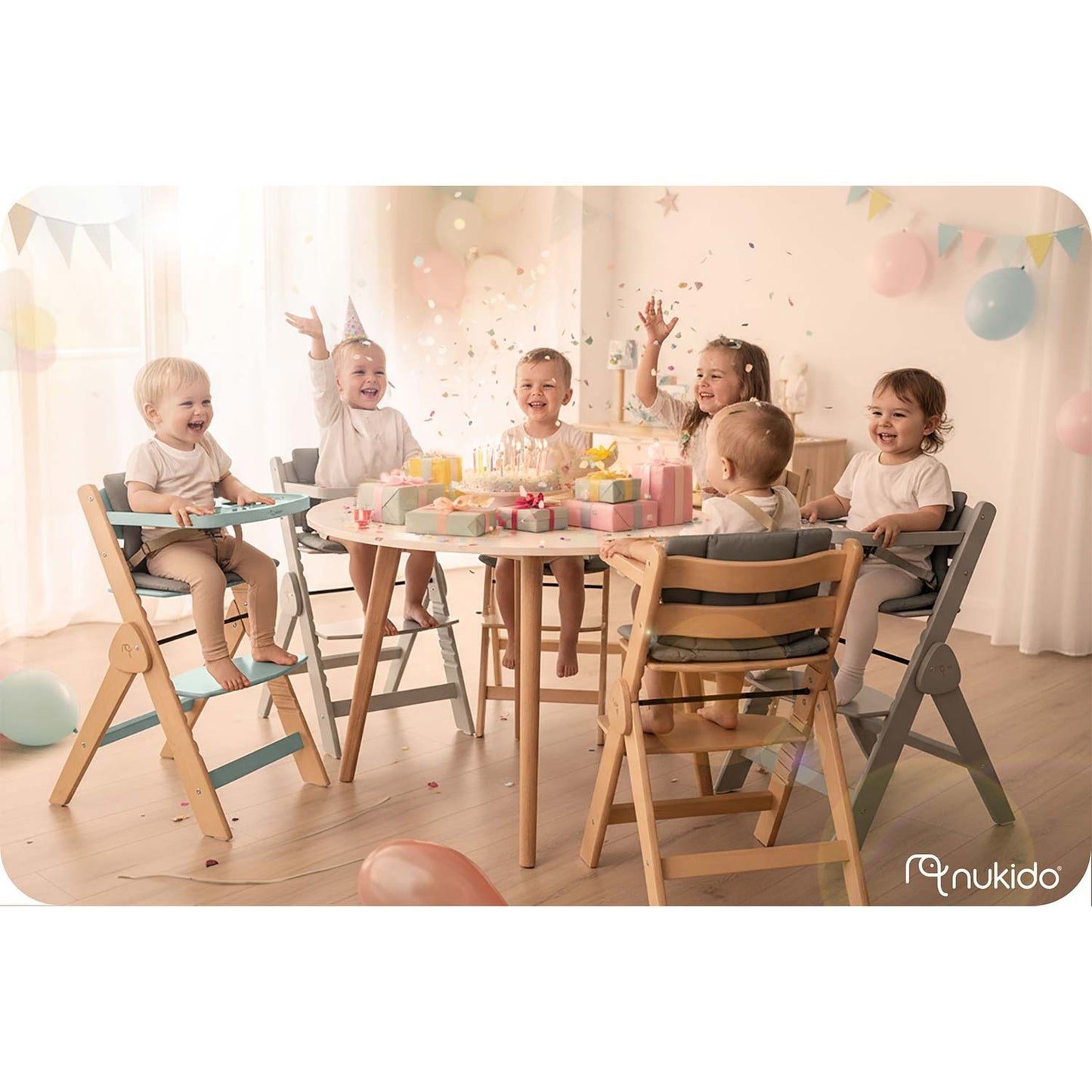 Wooden High Chair for Kids, Adjustable, Removable Tray