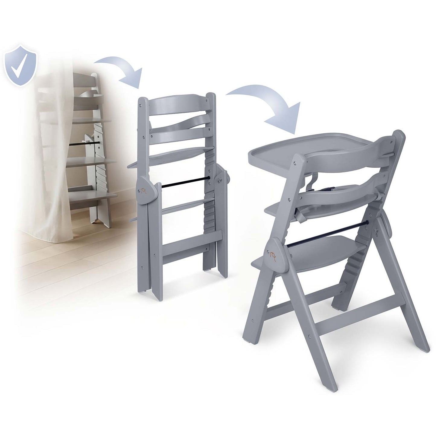 Wooden High Chair for Kids, Adjustable, Removable Tray
