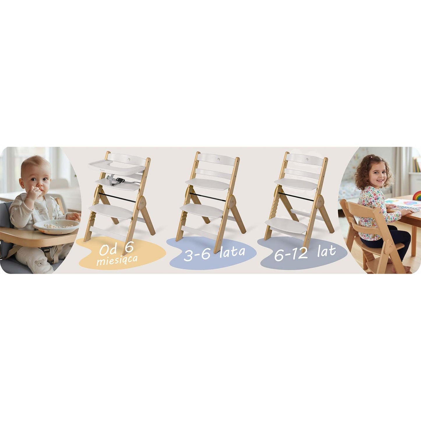 Wooden High Chair for Kids, Adjustable, Removable Tray