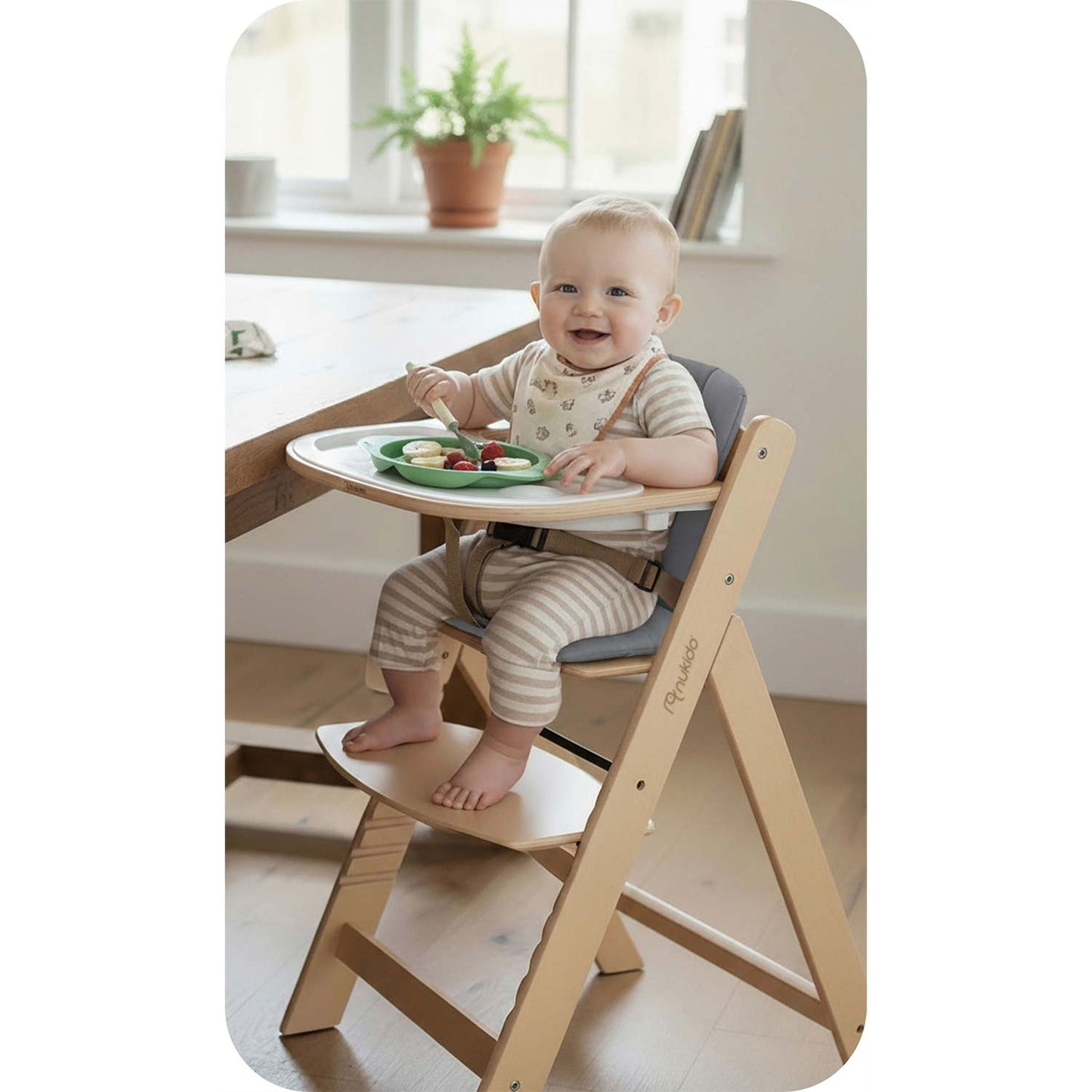 Wooden High Chair for Kids, Adjustable, Removable Tray