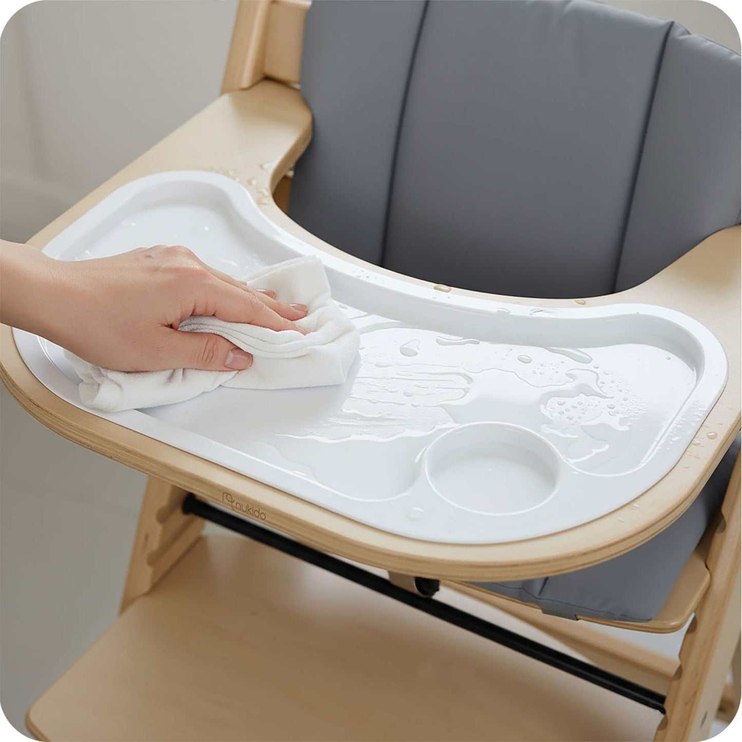 Wooden High Chair for Kids, Adjustable, Removable Tray