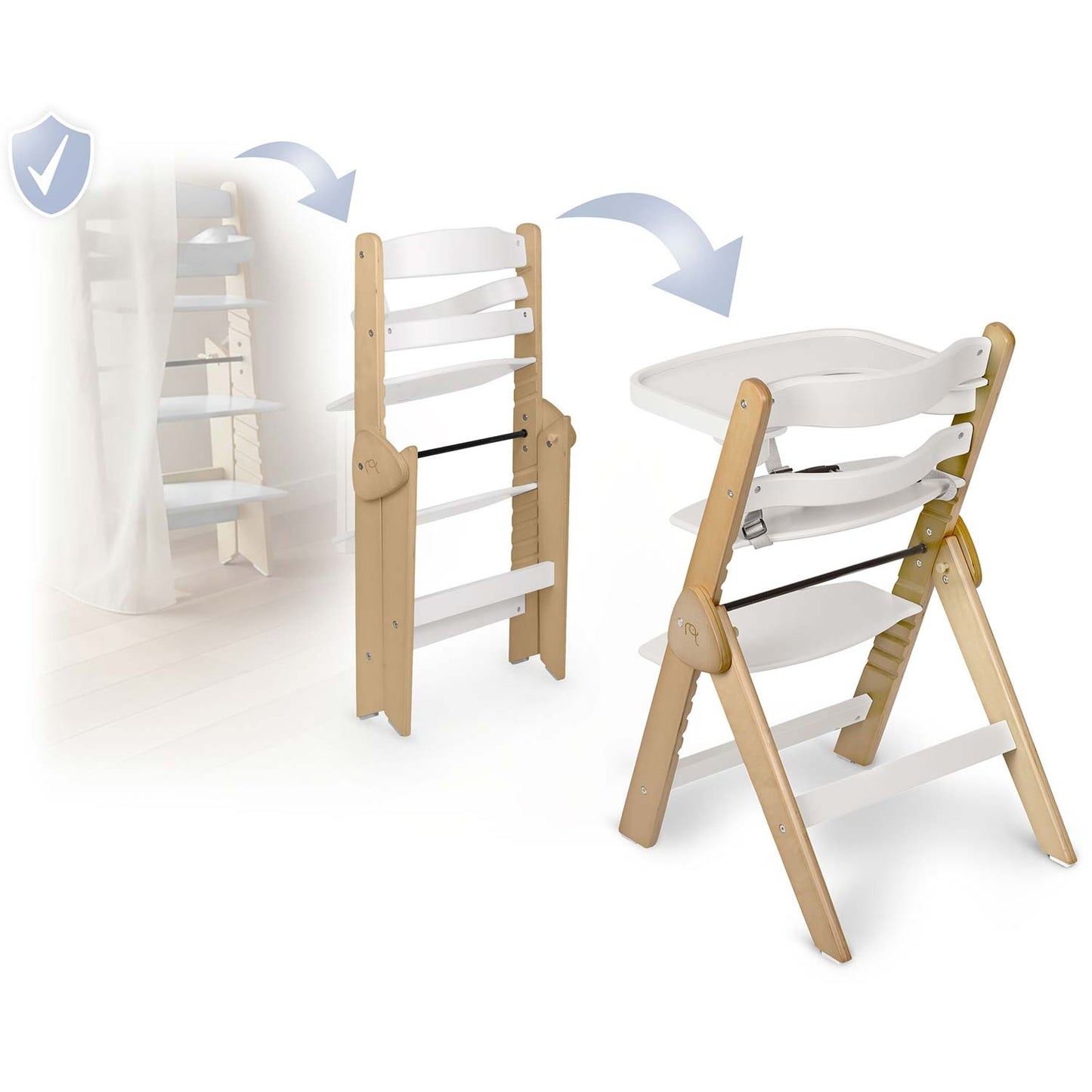 Wooden High Chair for Kids, Adjustable, Removable Tray