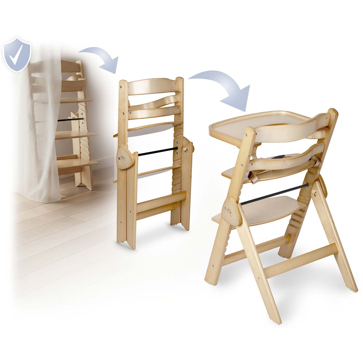 Wooden High Chair for Kids, Adjustable, Removable Tray