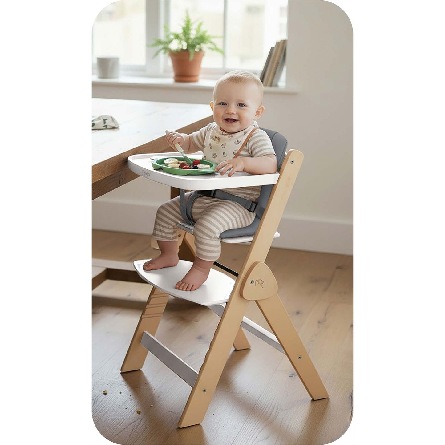 Wooden High Chair for Kids, Adjustable, Removable Tray