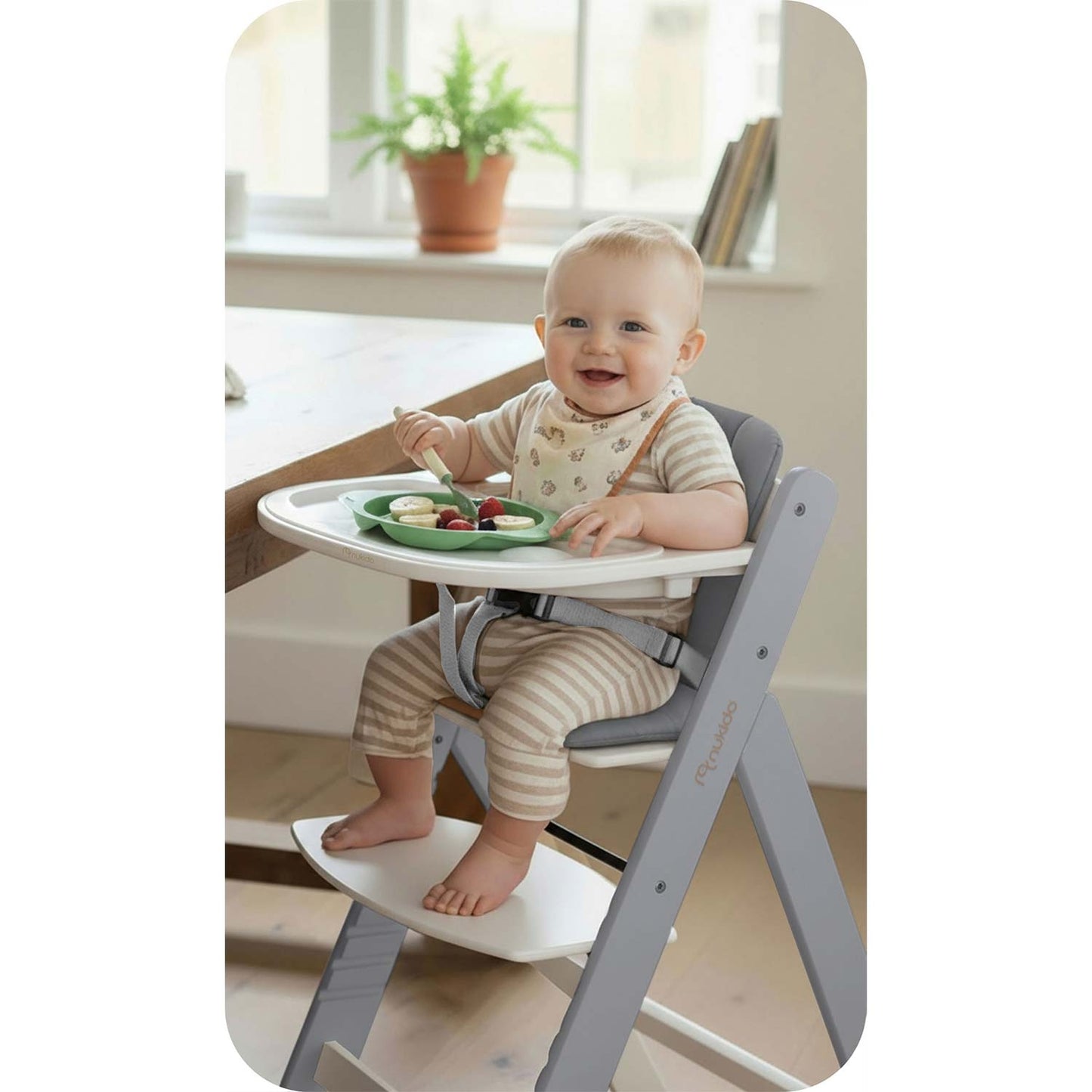 Wooden High Chair for Kids, Adjustable, Removable Tray