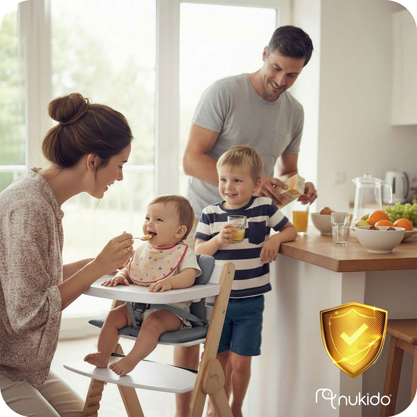 Wooden High Chair for Kids, Adjustable, Removable Tray