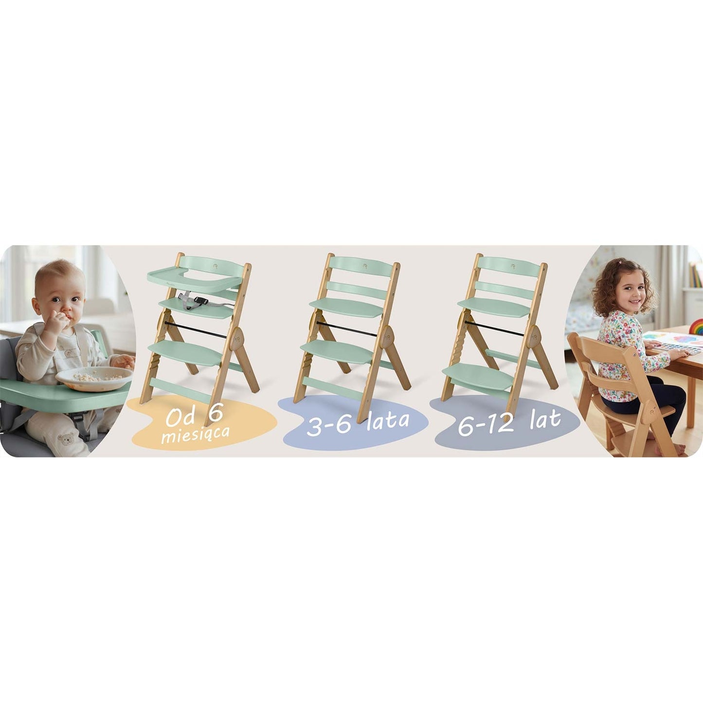 Wooden High Chair for Kids, Adjustable, Removable Tray
