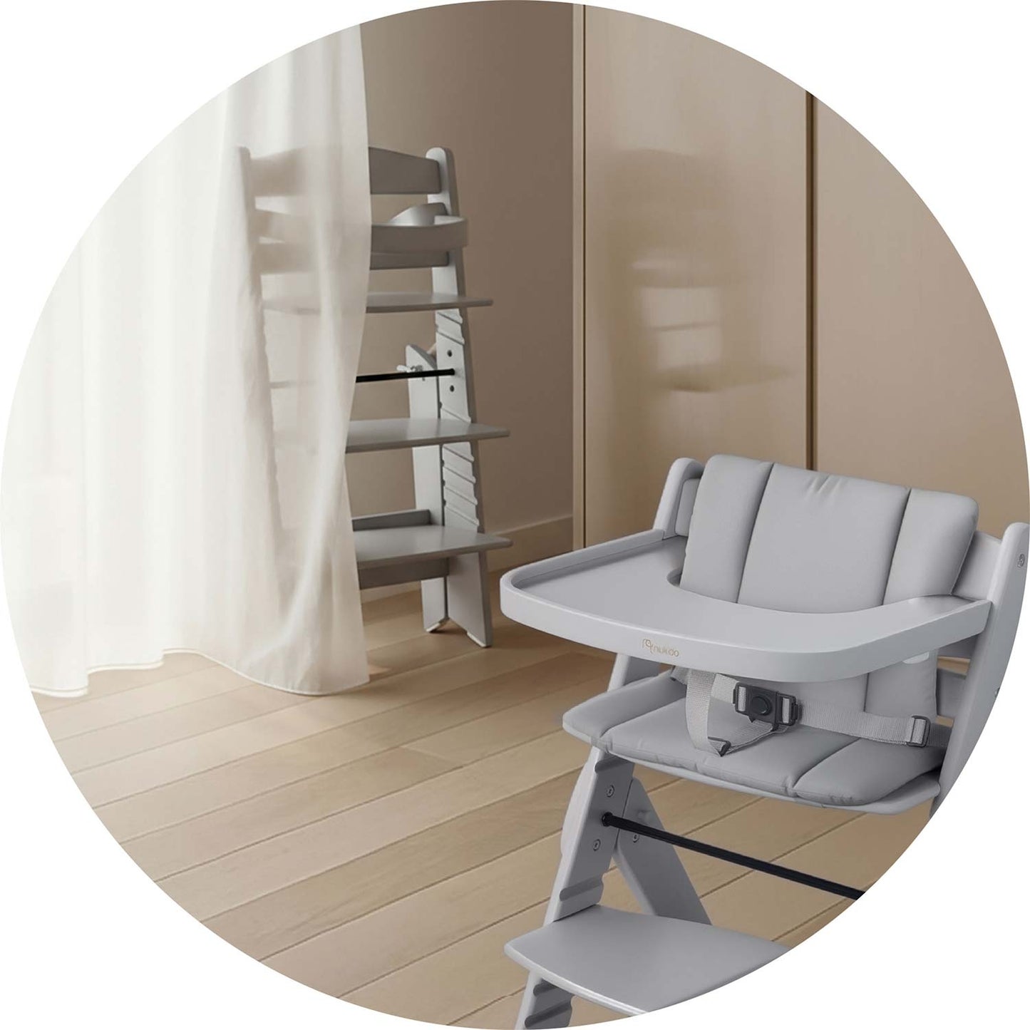 Wooden High Chair for Kids, Adjustable, Removable Tray