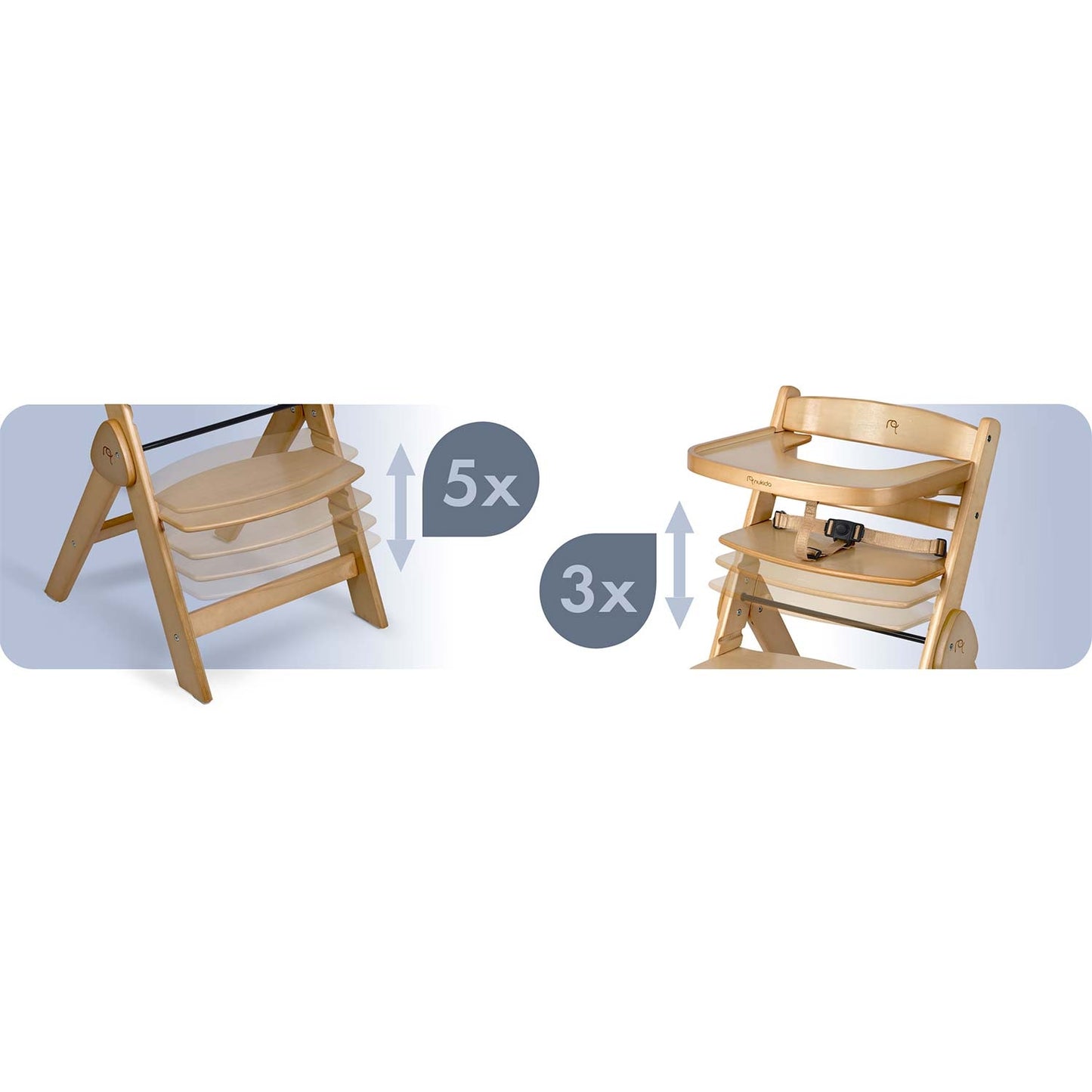 Wooden High Chair for Kids, Adjustable, Removable Tray